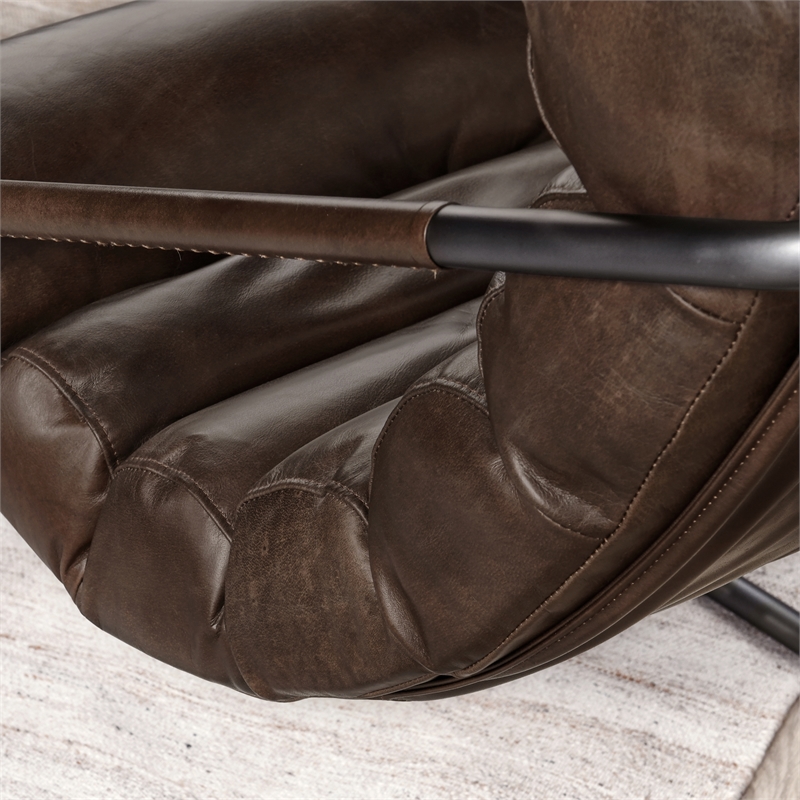 Pemberly Row Transitional Leather Accent Chair in Brown/Black