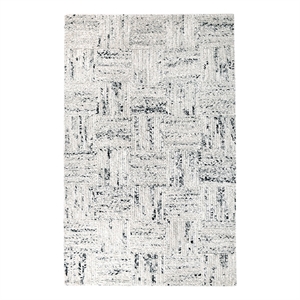 Pemberly Row 96 x 120&quot Abstract Geometric Wool Area Rug in Ivory/Black