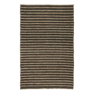 Pemberly Row 108 x 144&quot Striped Jute Fabric Area Rug in Mineral Blue/Natural