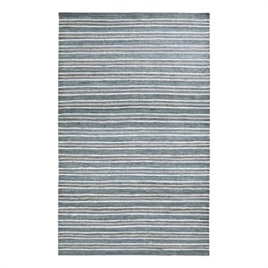 Pemberly Row 96 x 120&quot Striped Jute & Cotton Area Rug in Aqua Blue