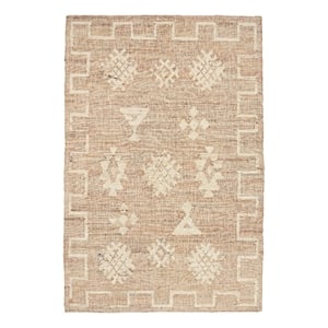 Pemberly Row 96 x 120&quot Abstract Geometric Wool Area Rug in Natural/Ivory
