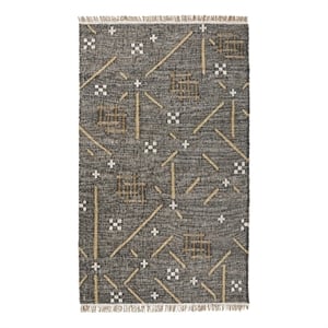 Pemberly Row 96 x 120&quot Abstract Geometric Wool Area Rug in Black