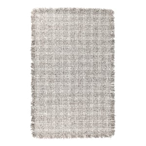 Pemberly Row 108 x 144&quot Checkered Wool Area Rug in Natural/Ivory