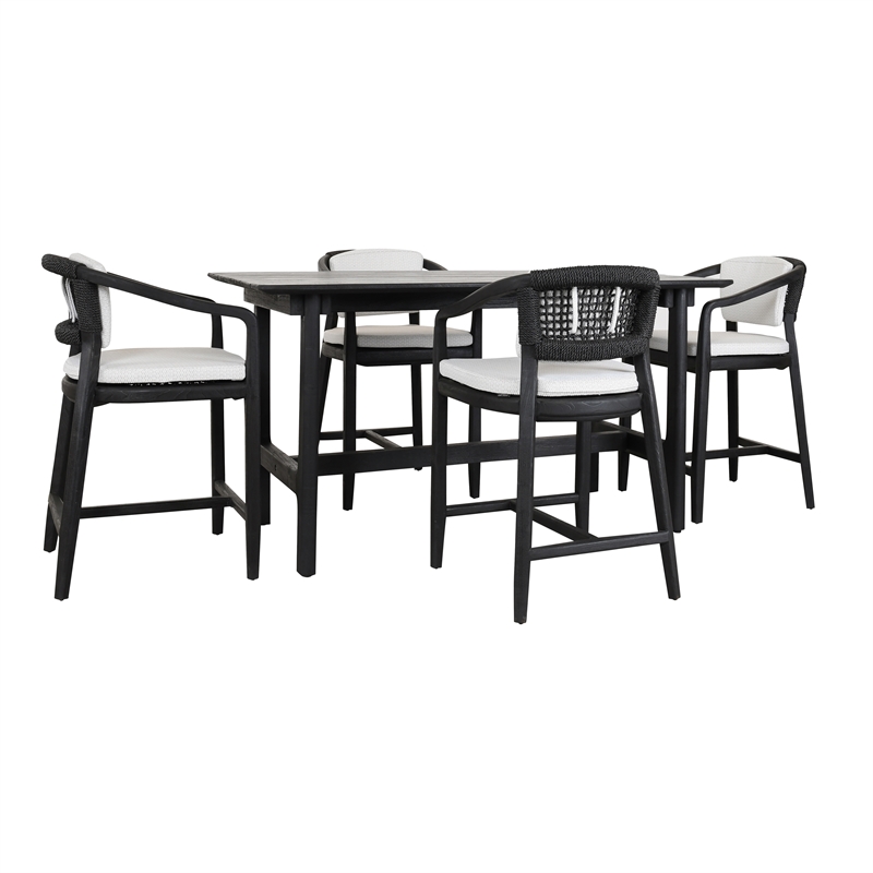 Pemberly Row Transitional Teak Wood Outdoor Counter Table in Matte Black