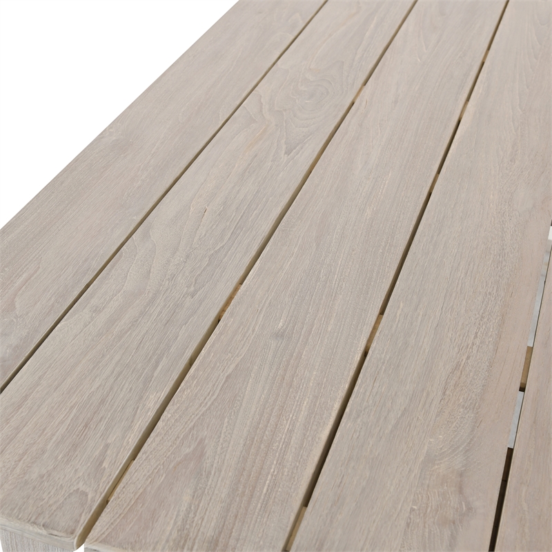 Pemberly Row Transitional Teak Wood Outdoor Counter Table in Matte Gray