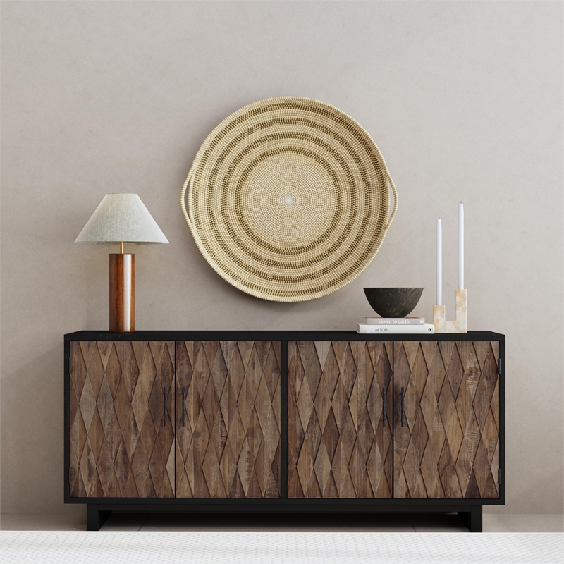 Pemberly Row 4-Door Farmhouse Wood Sideboard in Natural Brown/Dark Black