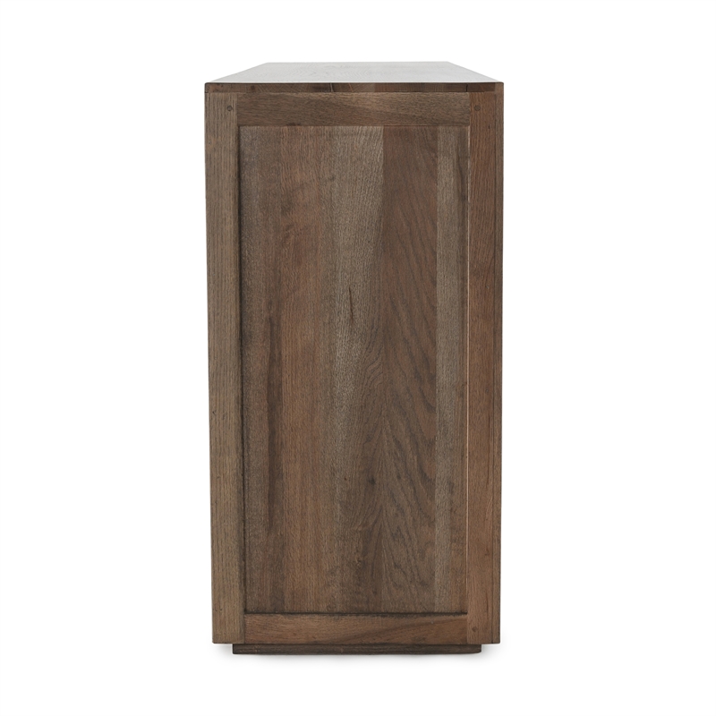 Pemberly Row 4-Door Transitional Solid Oak Wood Sideboard in Brown
