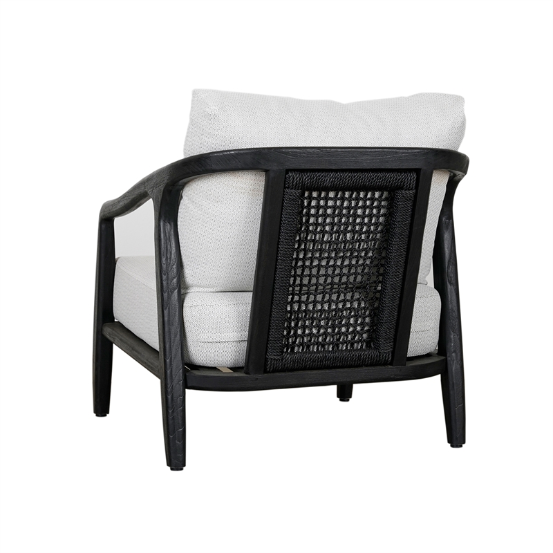 Pemberly Row Teak Wood & Olefin Outdoor Accent Chair in Cream/Black