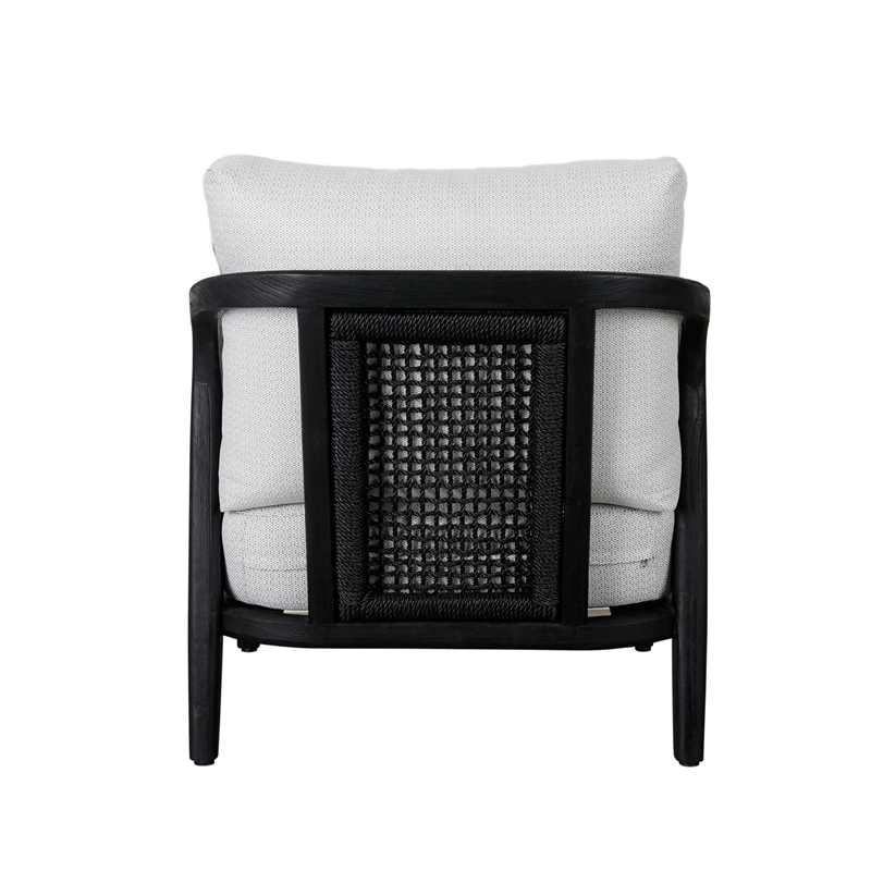 Pemberly Row Teak Wood & Olefin Outdoor Accent Chair in Cream/Black