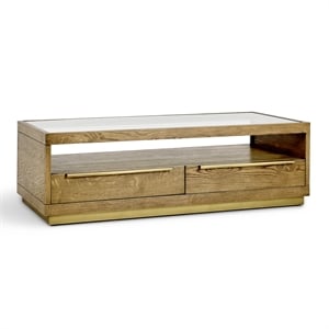 Pemberly Row Traditional Four-Drawer Wood Coffee Table in Medium Oak