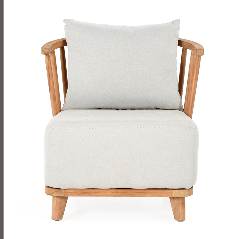 Pemberly Row Contemporary Outdoor Wood Frame Accent Chair in Natural