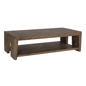 Pemberly Row 60&quot Antique Brown Oak Wood Coffee Table in Brown