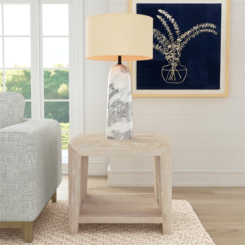 Pemberly Row Contemporary Rustic Tan Cracked Oak Wood End Table