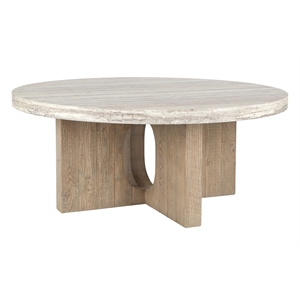 Pemberly Row 42&quot Round Concrete Top Coffee Table with Natural Wood Base