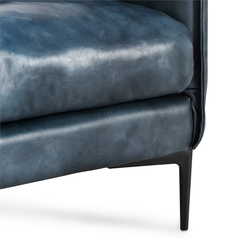 Pemberly Row Ocean Blue Leather Club Chair with Black Iron Accents