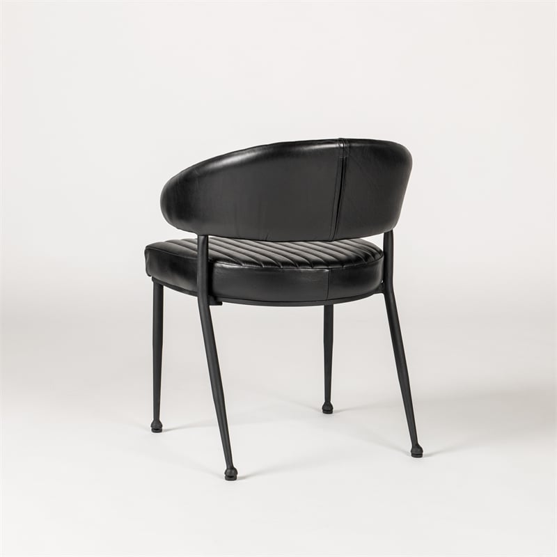 Pemberly Row Jet Black Leather Dining Chair with Channel Tufting