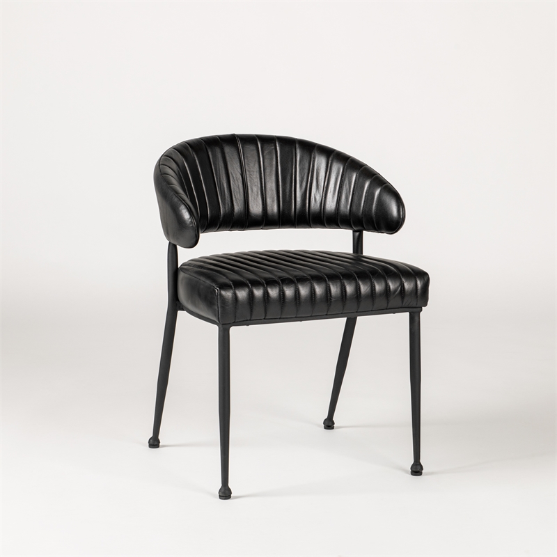 Pemberly Row Jet Black Leather Dining Chair with Channel Tufting