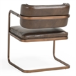 Pemberly Row Brown Leather Cantilever Dining Chair with Welted Seam Detail
