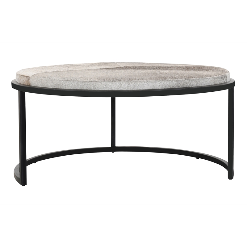Pemberly Row Cow Leather Set of 2 Nesting Coffee Tables in Sparrow Gray