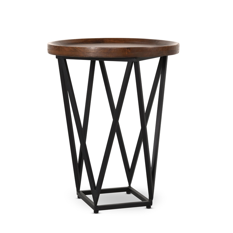 Pemberly Row Geometric Mango Wood Tray End Table in Medium Brown