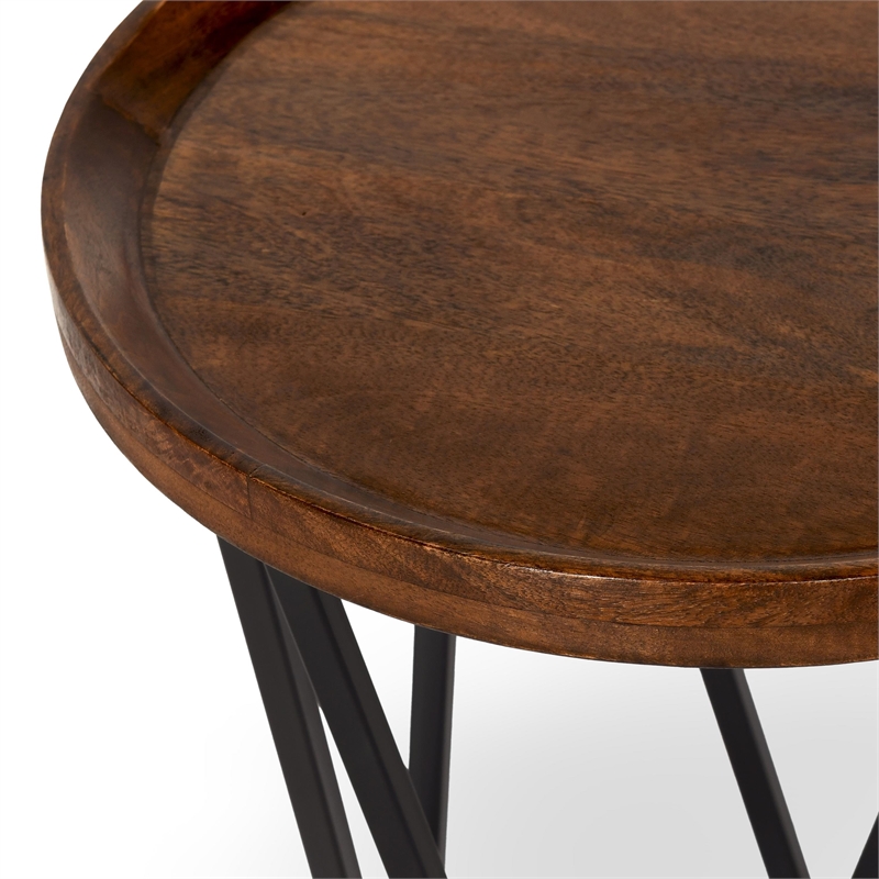 Pemberly Row Geometric Mango Wood Tray End Table in Medium Brown