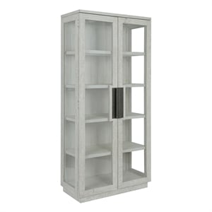 Pemberly Row Transitional 82&quot Reclaimed Pine Wood Cabinet in White Wash