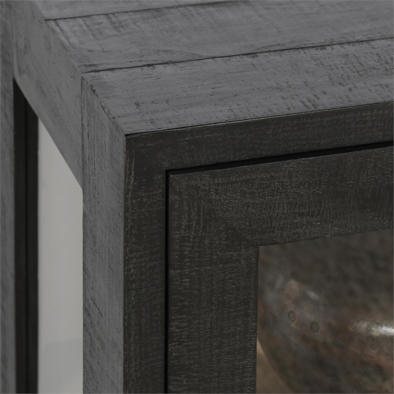 Pemberly Row 2-Door Glass Reclaimed Pine Wood Cabinet in Black