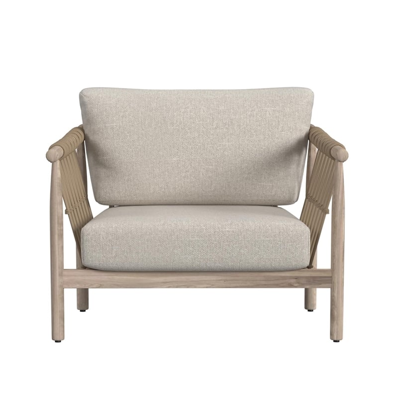 Pemberly Row Teak Wood Fabric Upholstery Outdoor Accent Chair in Taupe