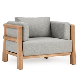 Pemberly Row Teak Wood Fabric Upholstery Modern Outdoor Accent Chair Gray