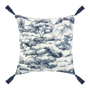 Pemberly Row 22&quot Cotton Linen Blend Throw Pillow in Denim Blue