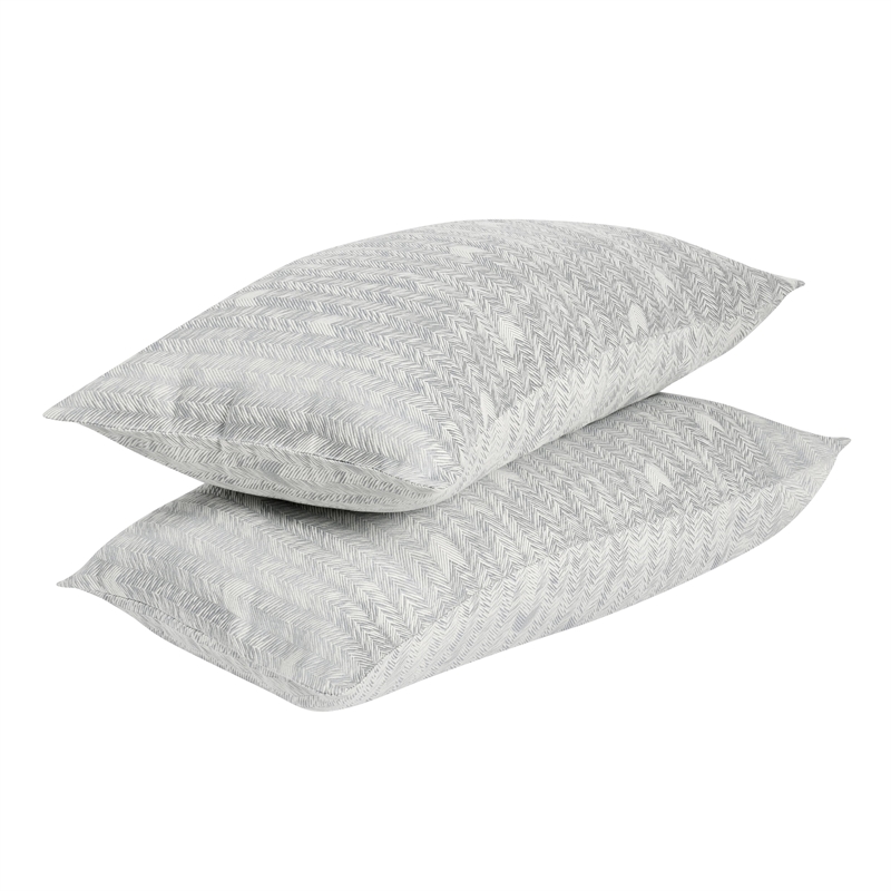Pemberly Row Transitional Cotton Gray Herringbone Embroidered King Sham