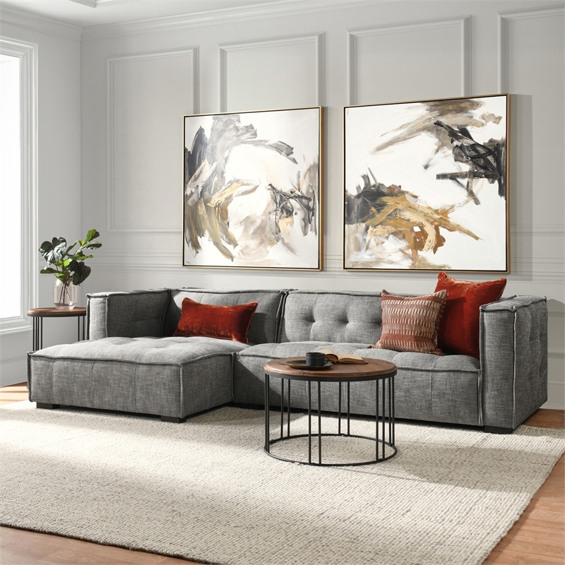 Pemberly Row Two-Piece Gray Fabric Upholstery Sectional Sofa