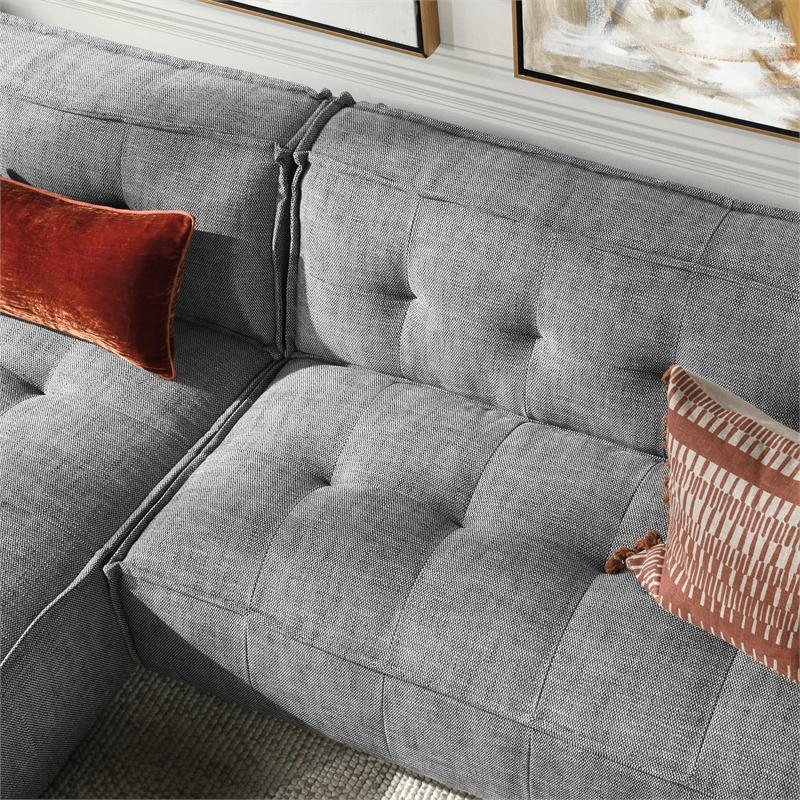 Pemberly Row Two-Piece Gray Fabric Upholstery Sectional Sofa