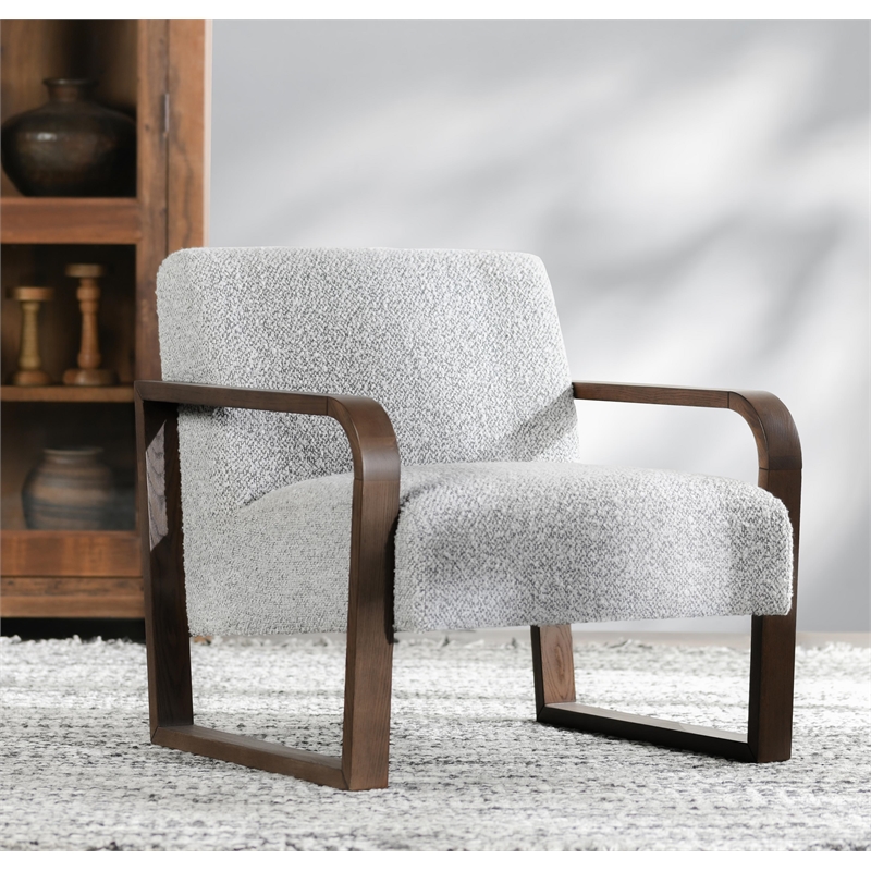 Pemberly Row Contemporary Boucle Fabric Accent Arm Chair in Gray