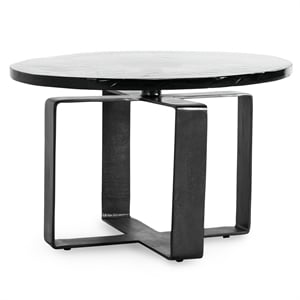 Pemberly Row 28&quot Industrial Cast Glass Top Black Coffee Table