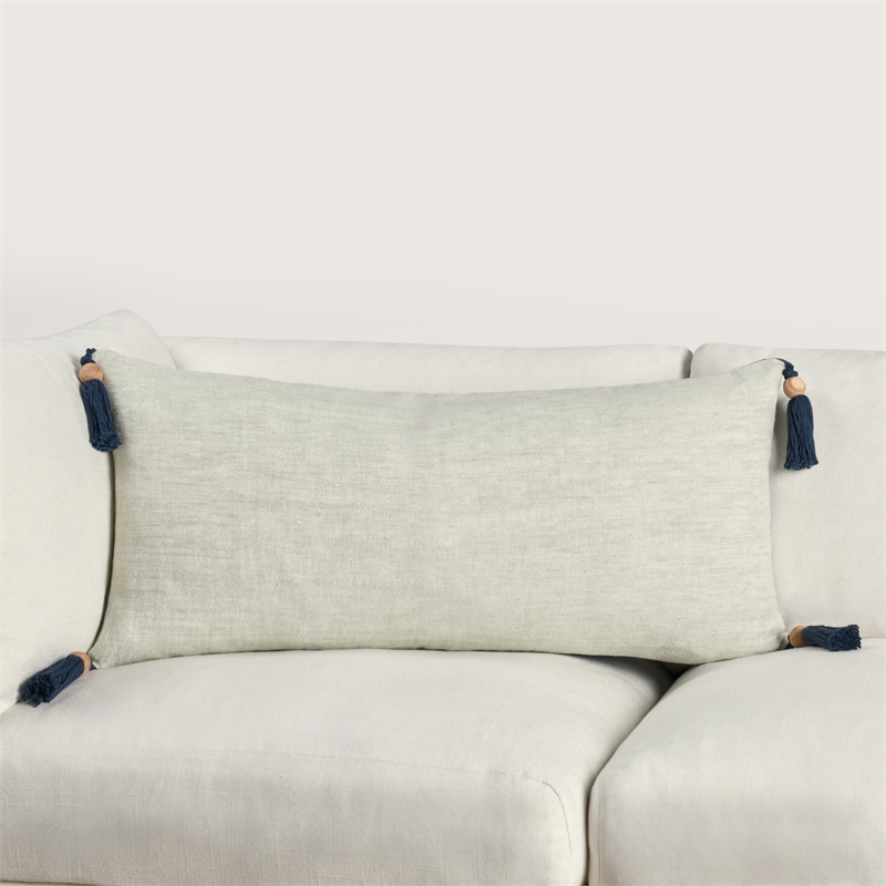 Pemberly Row Cherry 16x36 Linen Fabric Blend Sage Green Throw Pillow