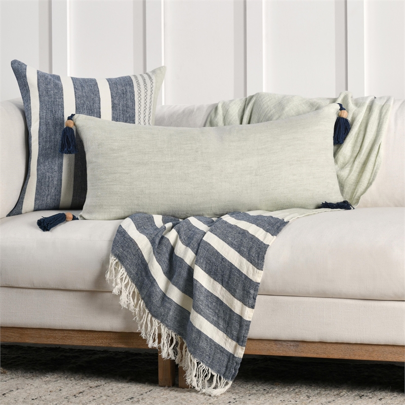 Pemberly Row Cherry 16x36 Linen Fabric Blend Sage Green Throw Pillow