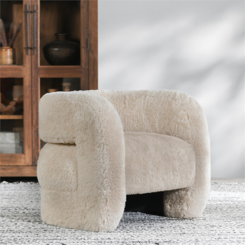 Pemberly Row Contemporary Plush Fabric Cushioned Beige Accent Chair