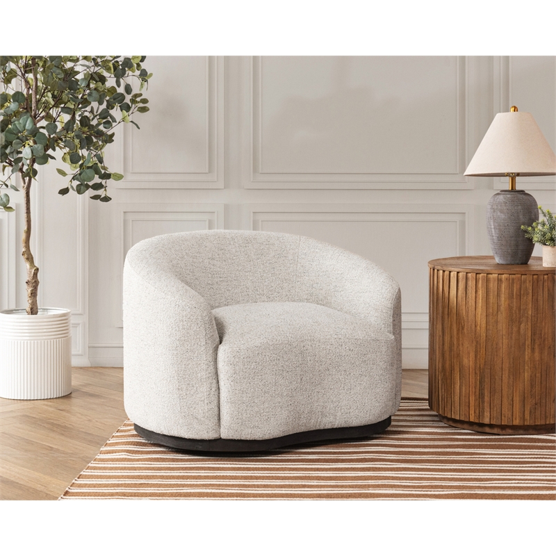 Pemberly Row Ivory Boucle Fabric Upholstered Swivel Accent Chair