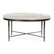 Pemberly Row Leather Hide Round Cocktail Coffee Table in Ivory