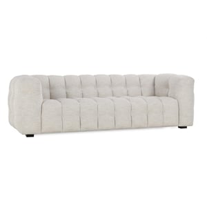 Pemberly Row Contemporary 94&quot Tufted Fabric Beige Finish Sofa