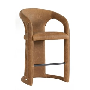 Pemberly Row 26&quot Distressed Leather Counter Stool in Maple Brown