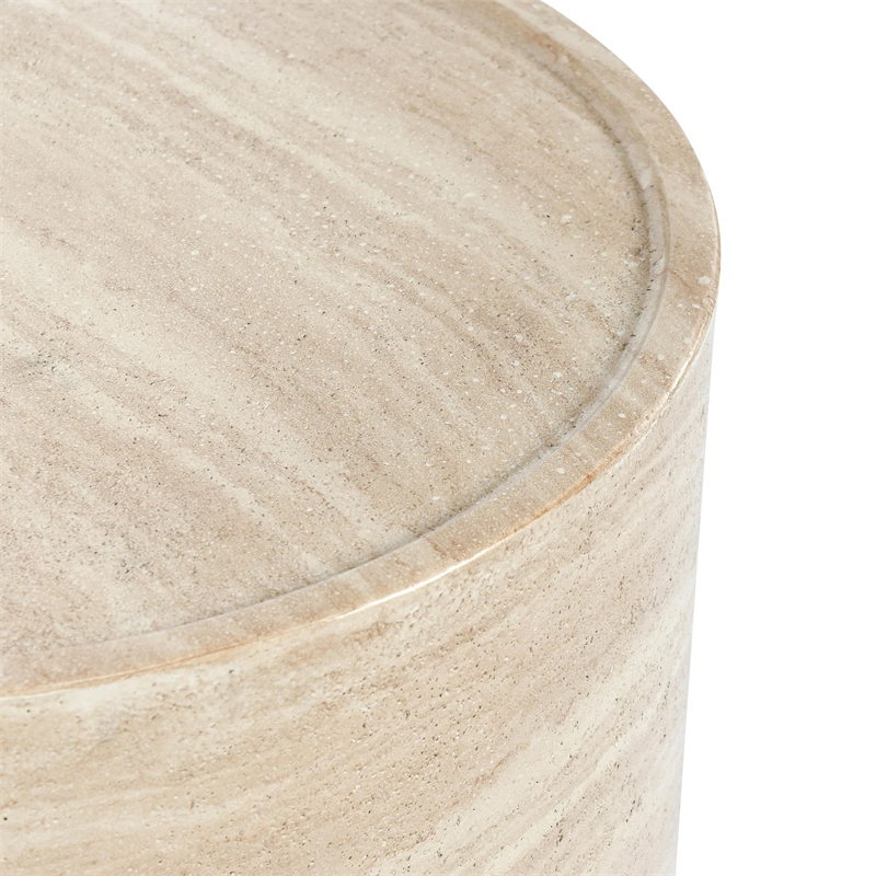 Pemberly Row Transitional Round Stone Outdoor End Table in Beige