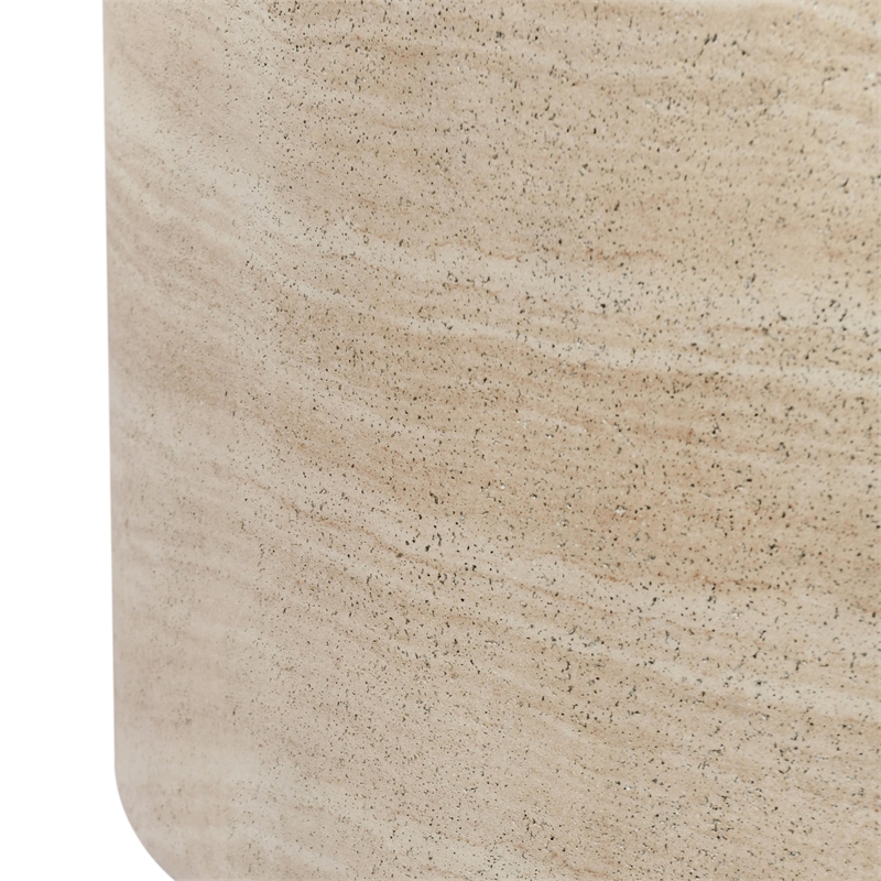 Pemberly Row Transitional Round Stone Outdoor Coffee Table in Beige