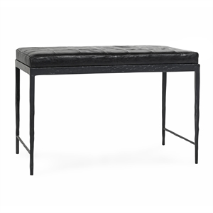 Pemberly Row Transitional 28&quot Top Grain Leather Ottoman Bench in Black