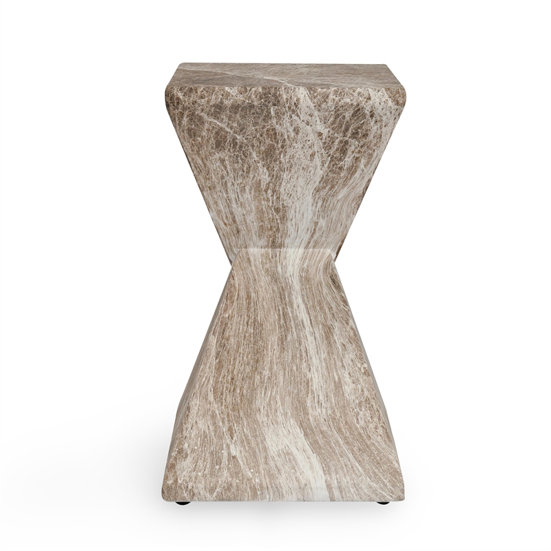 Pemberly Row Transitional Concrete Stone Outdoor Accent Table in Brown