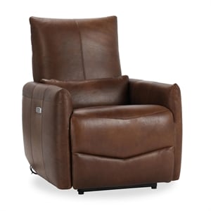 Pemberly Row Transitional Leather Power Recliner Chair in Antique Brown