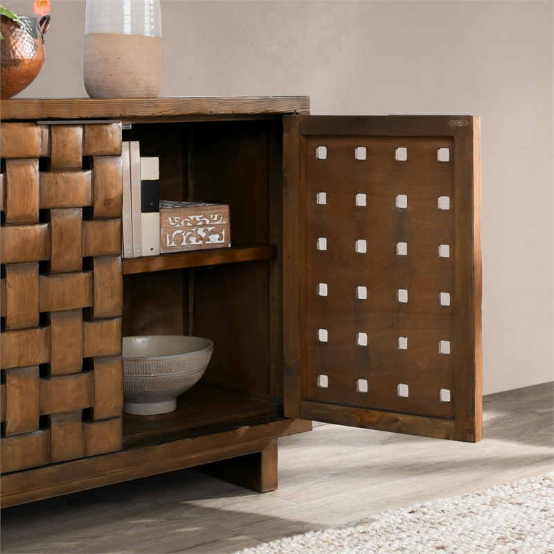 Pemberly Row 4-Door Reclaimed Pine Wood Buffet Sideboard in Brown