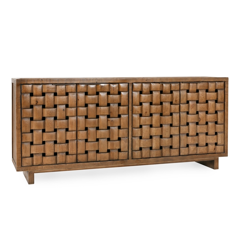 Pemberly Row 4-Door Reclaimed Pine Wood Buffet Sideboard in Brown