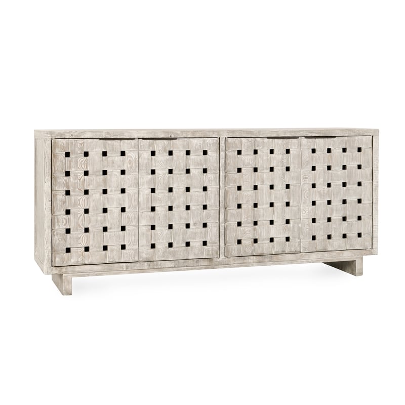 Pemberly Row 4-Door Reclaimed Pine Wood Buffet Sideboard in Cream